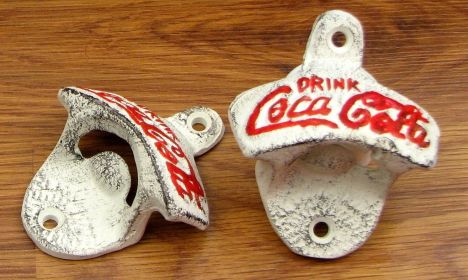 Cast Iron White CC Wall Mount Bottle Opener Set of 2