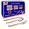 75 Pieces Heavy Duty (Rose Gold) Plastic Silverware Set, Disposable Cutlery Set, Great for Parties, Weddings, and Catering, Flatware Utensils Included