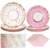 Pink Party Plates, 126Pcs Donut Paper Tableware Set Include Plates Napkins Cutleries Tablecloth- Party Decorative Supplies for Birthday Wedding Valent